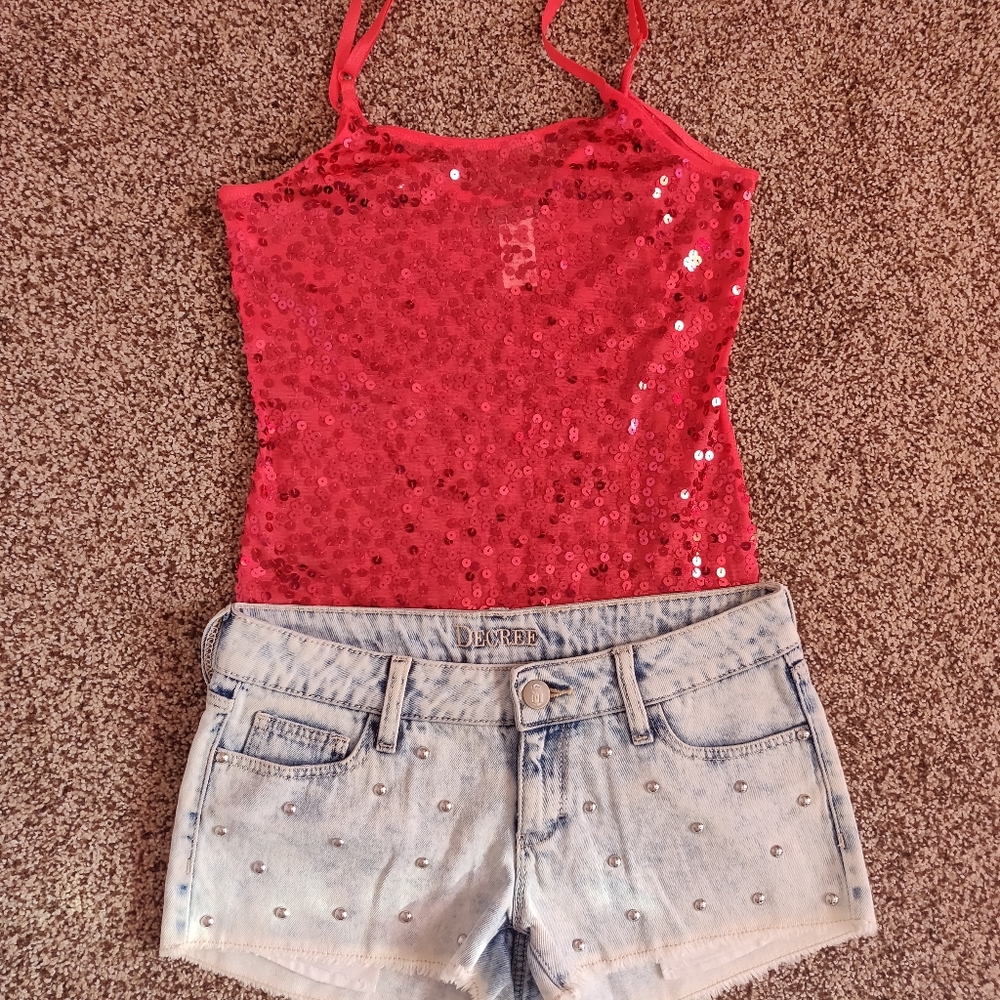Orange Sequins Tank Top